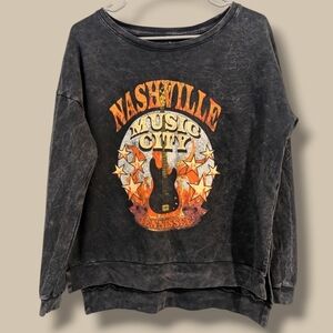 Nashville Tennessee "Music City" Acid Wash French Terry Graphic Sweatshirt